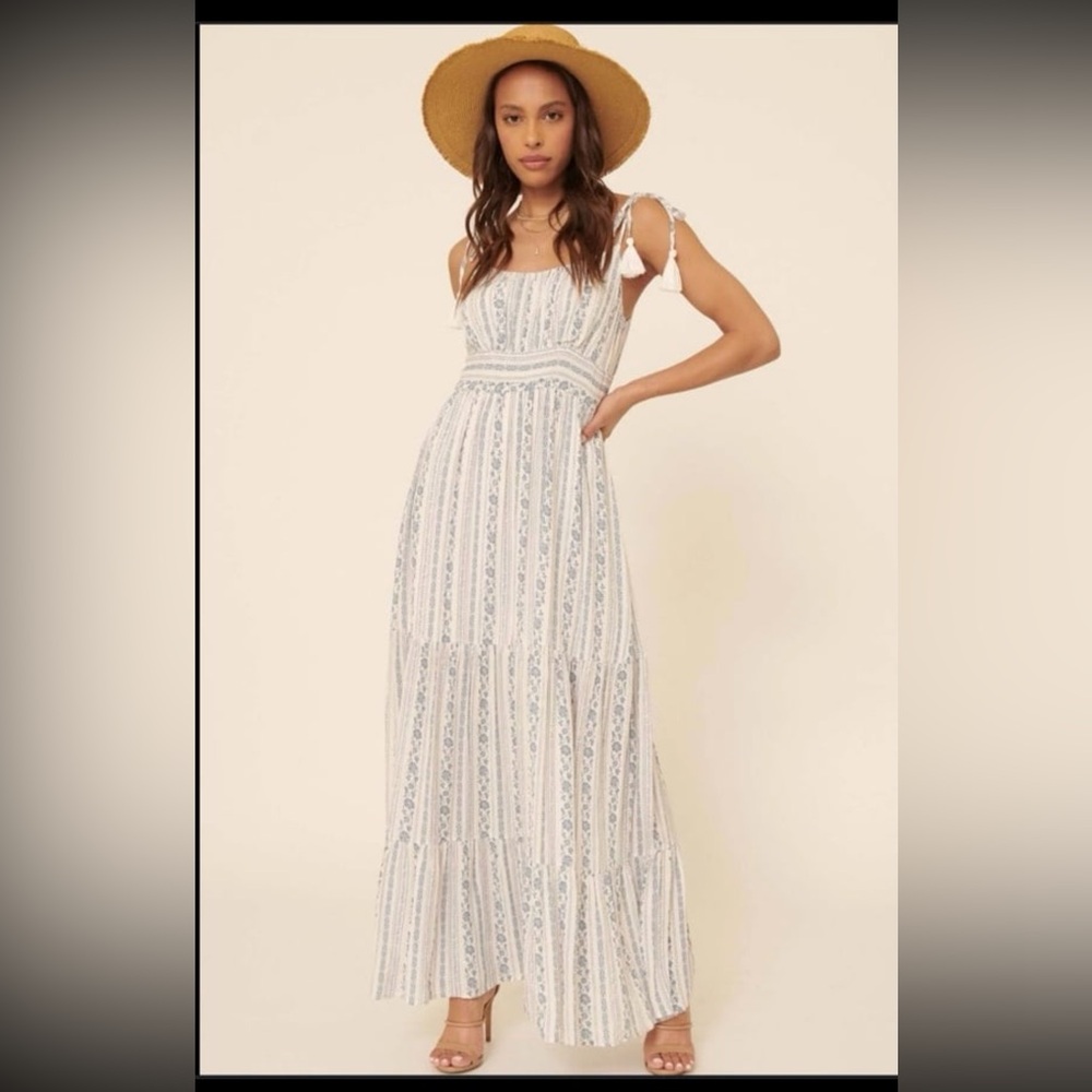 Wonderful Day Floral-Stripe Tiered Maxi Dress